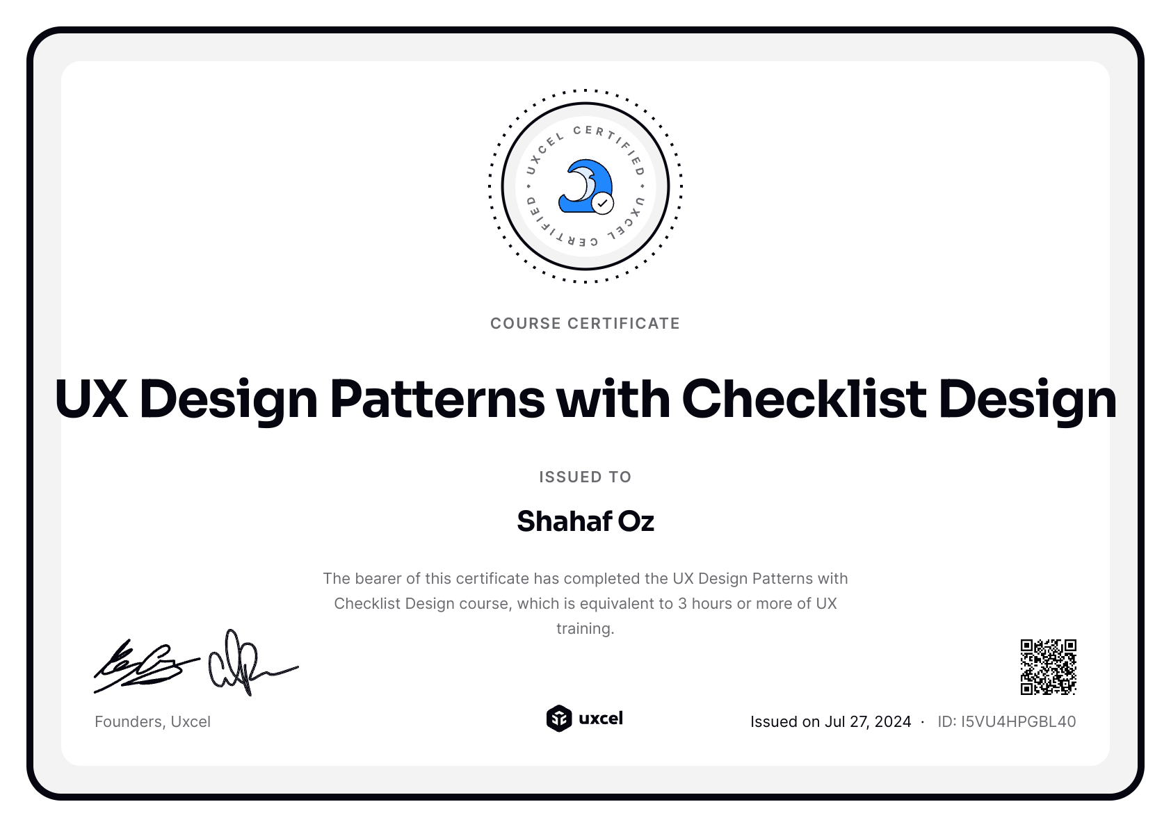 Shahaf Oz's certificate